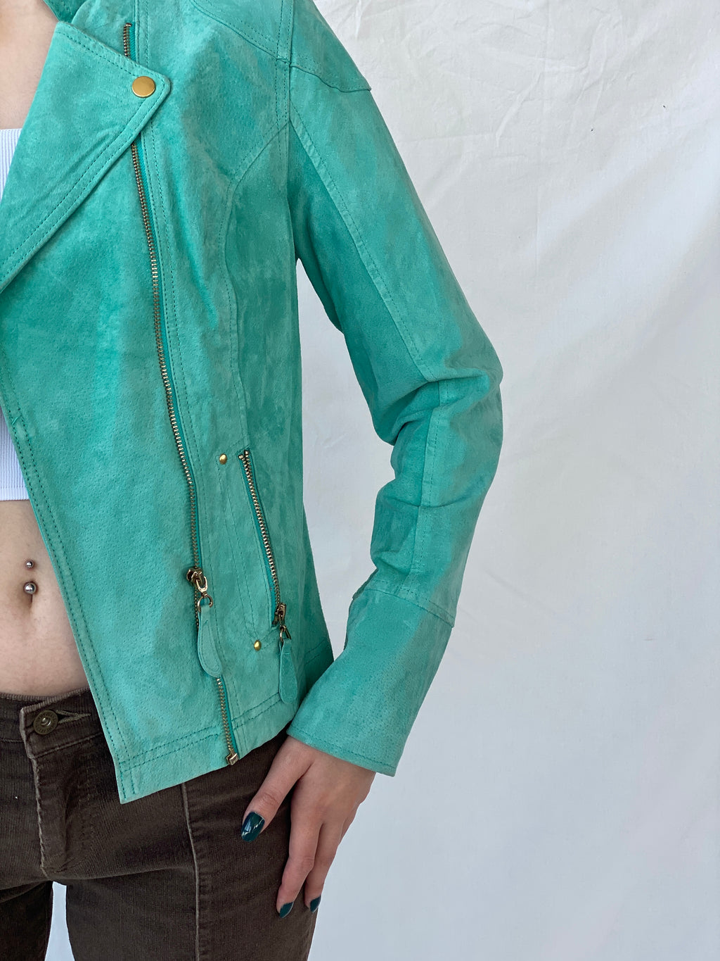 Beautiful RINO & PELLE Biker Style Women’s Blue Genuine Suede Jacket - L