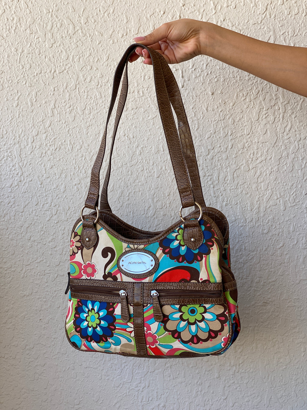 Y2K Jaclyn Smith Faux Leather Floral Colorful Shoulder Bag
