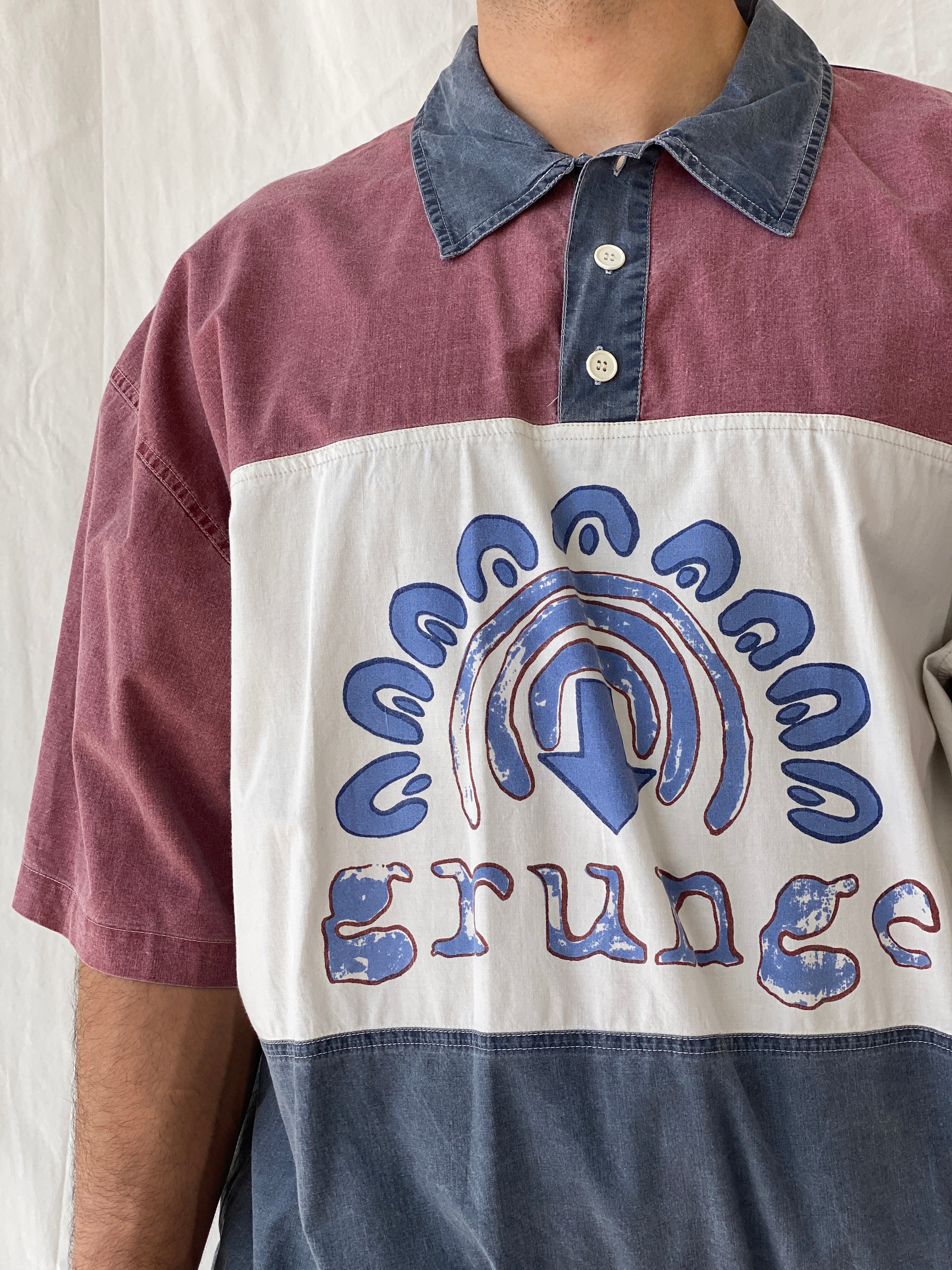 Vintage Grunge Oversized Men’s Streetwear Cotton Polo Shirt - XL