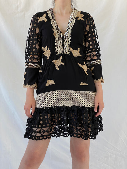 Statement Laurie & Joe Black Boho Core Embellished Indie Short Dress - M