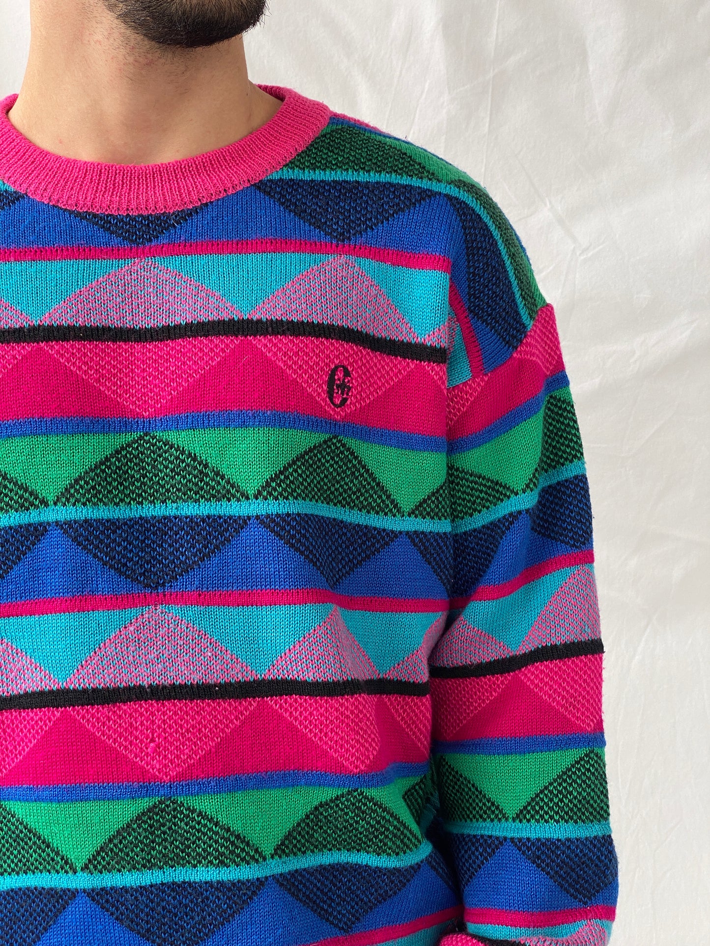 Conte of Florence 90s Vintage Sweater Wool Blend RETRO Print - XL