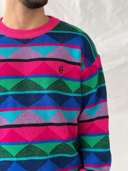 Conte of Florence 90s Vintage Sweater Wool Blend RETRO Print - XL