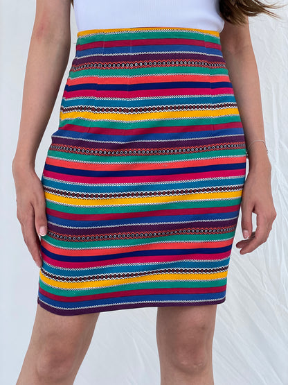 Y2k The Limited Colorful Striped Mini Pencil Skirt - S