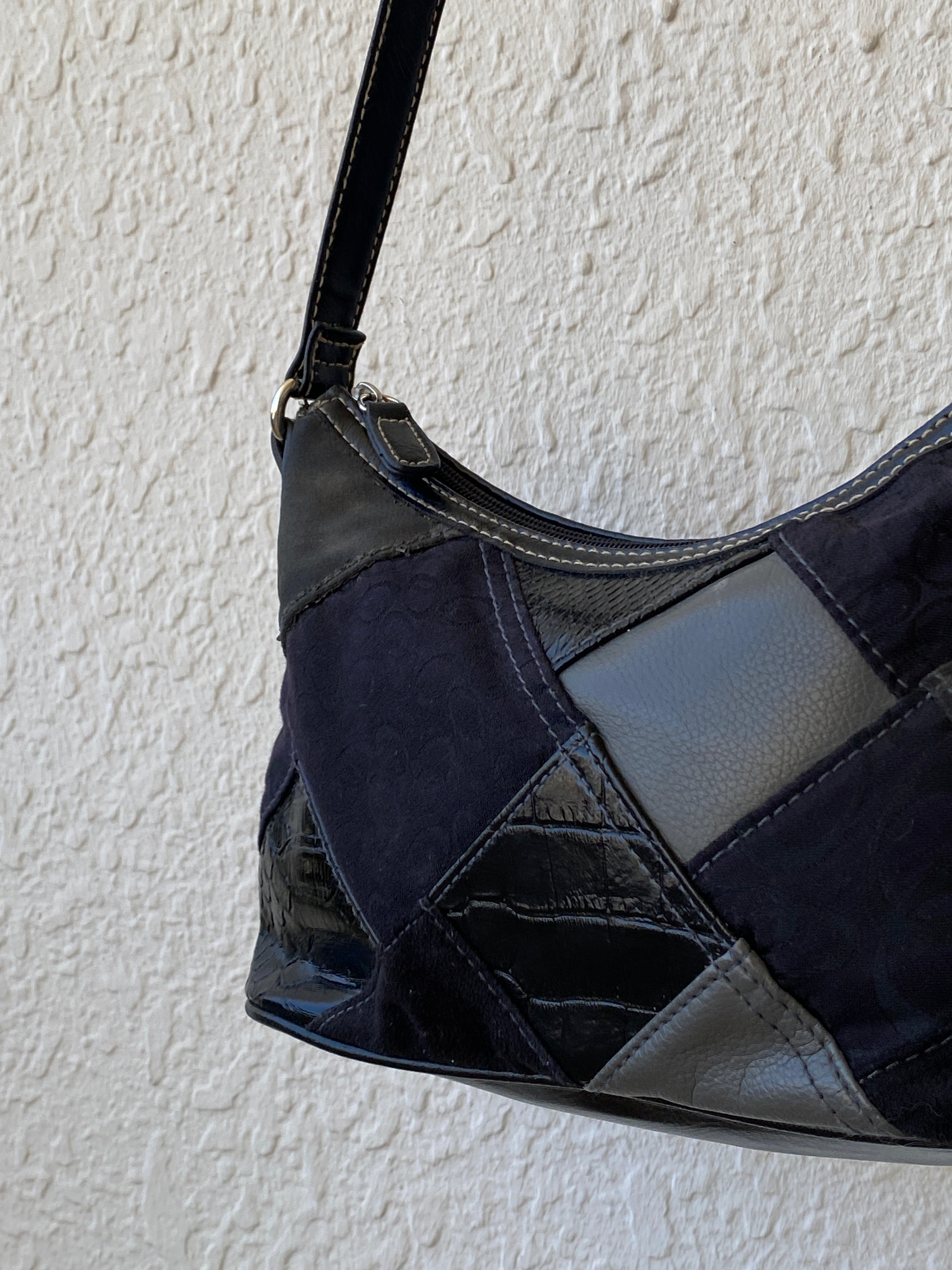 Vintage Y2K Black Patchwork Monogram Women’s Shoulder Bag