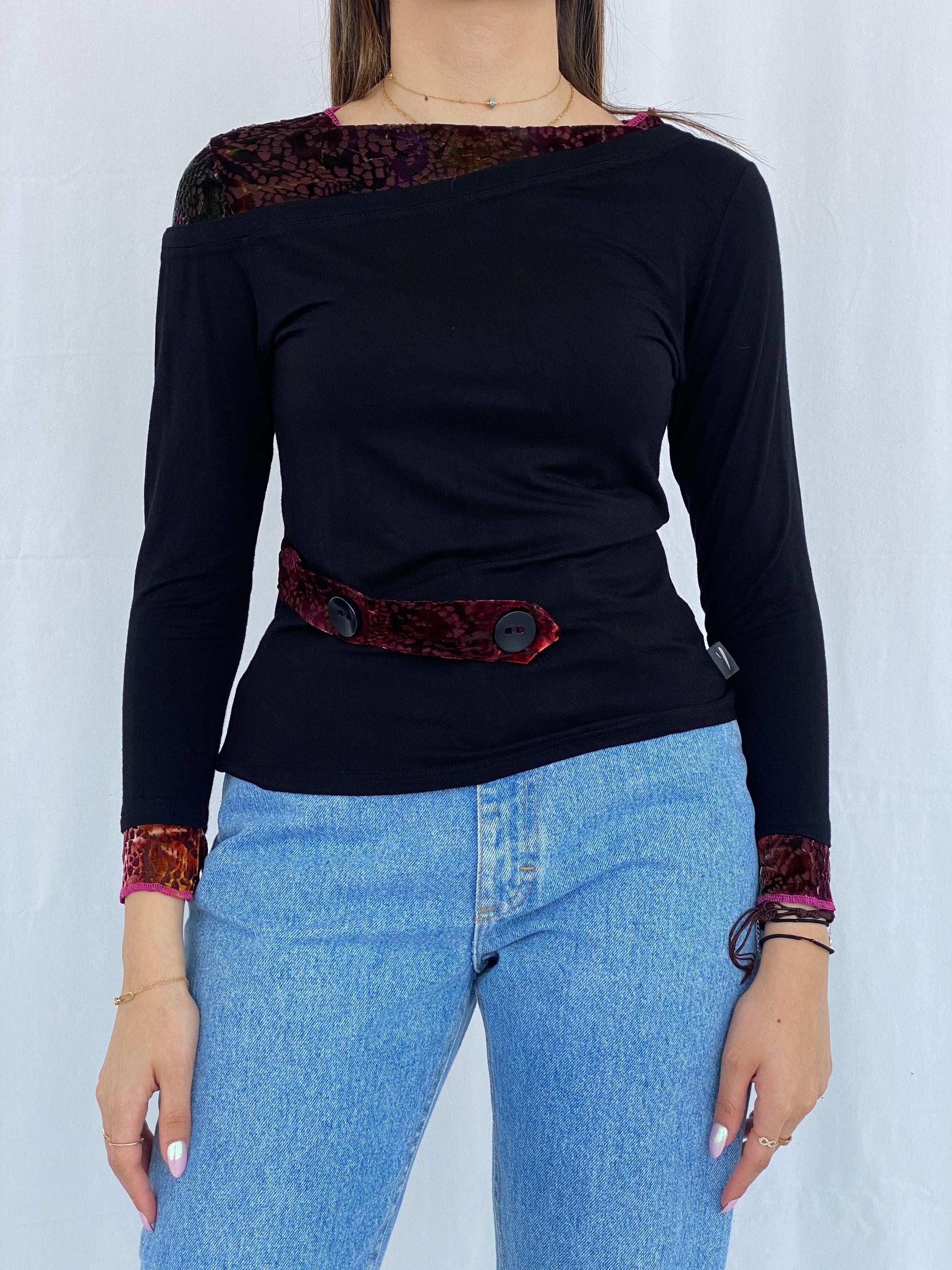 Vintage Vango Paris Top With Velvet Details Size L - Balagan Vintage Full Sleeve Top 00s, Juana, NEW IN, Top, winter, Y2K