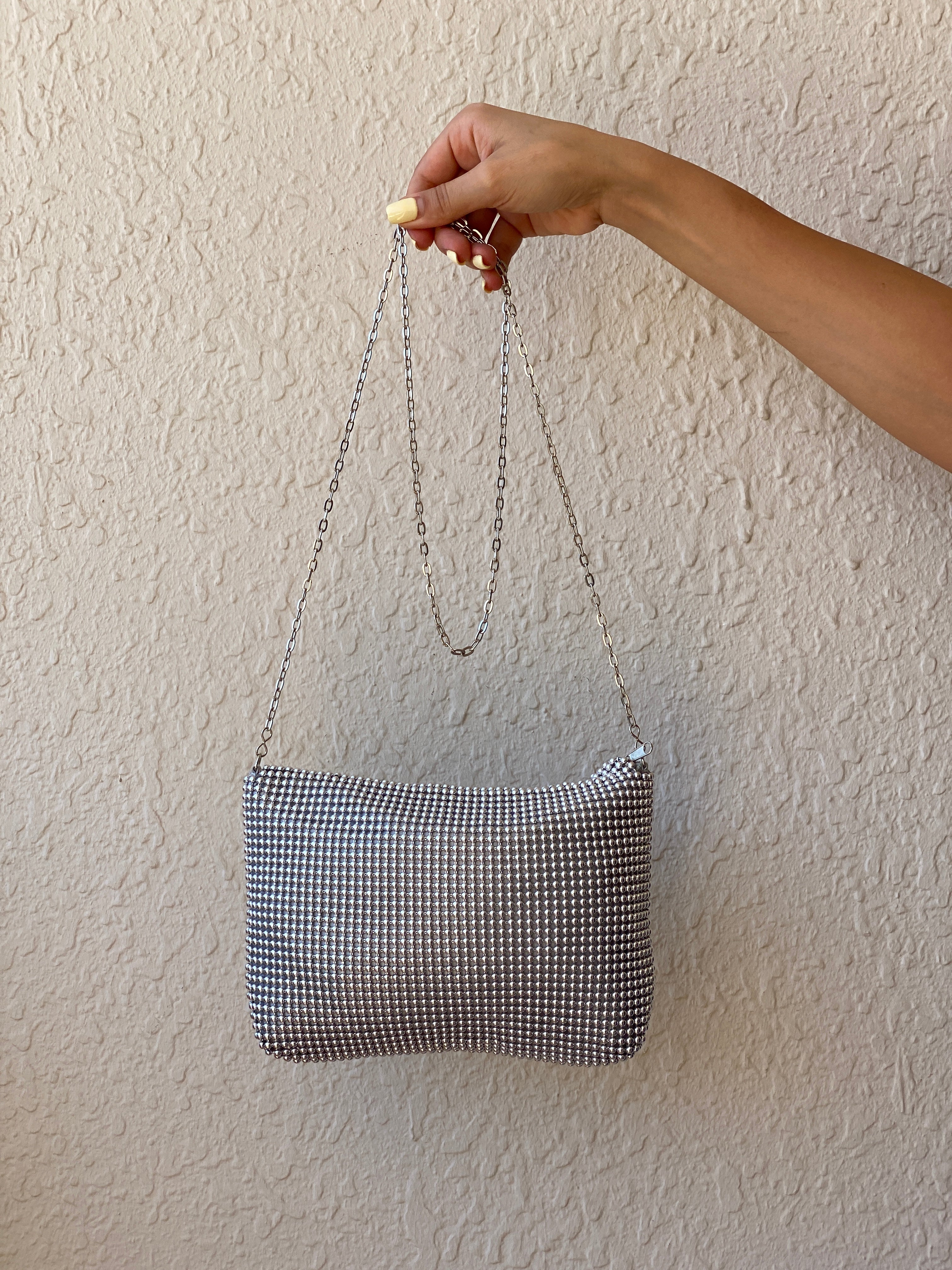 Vintage La Regale Silver Mesh Evening Bag with Chain Strap – Y2K Glam