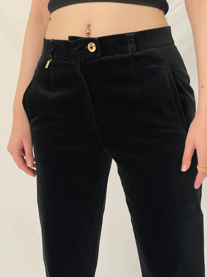 Vintage Basler Black Velvet Tailored Pants High Waist Straight Leg Evening Trousers - S