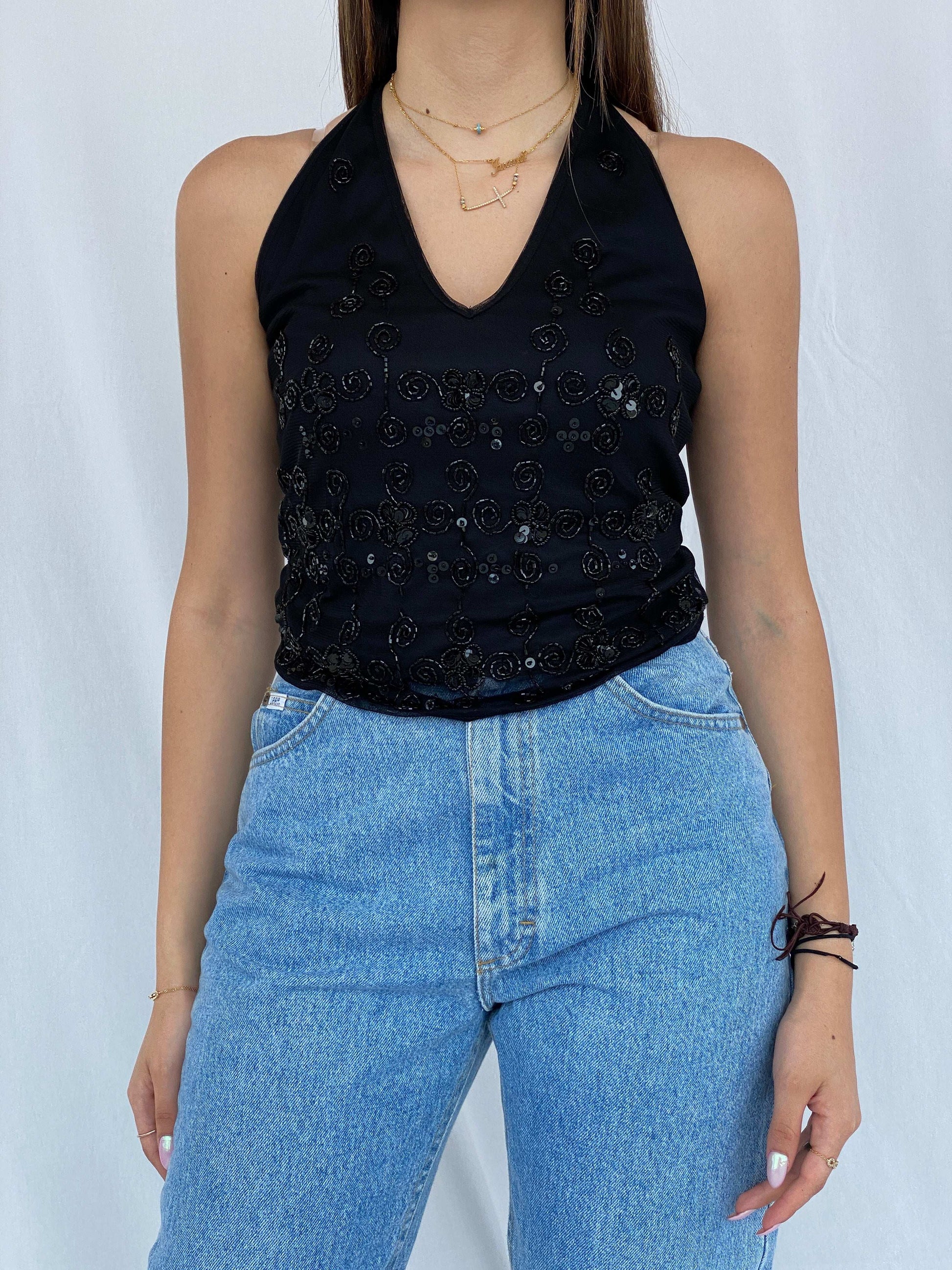 90s/00s Ysatis Beaded Black Halter Top - Size S - Balagan Vintage Halter Top 90s, halter top, Juana, NEW IN, women top