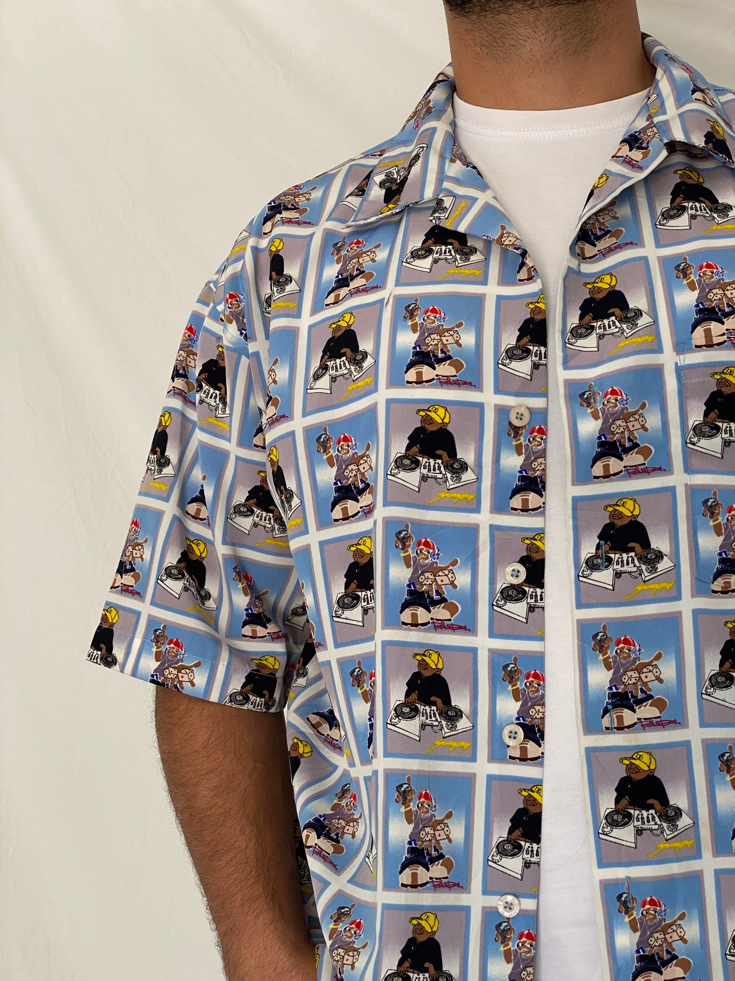 Y2K Blue Boy Hip-Hop Cartoon  Light Blue Graphic Shirt – L