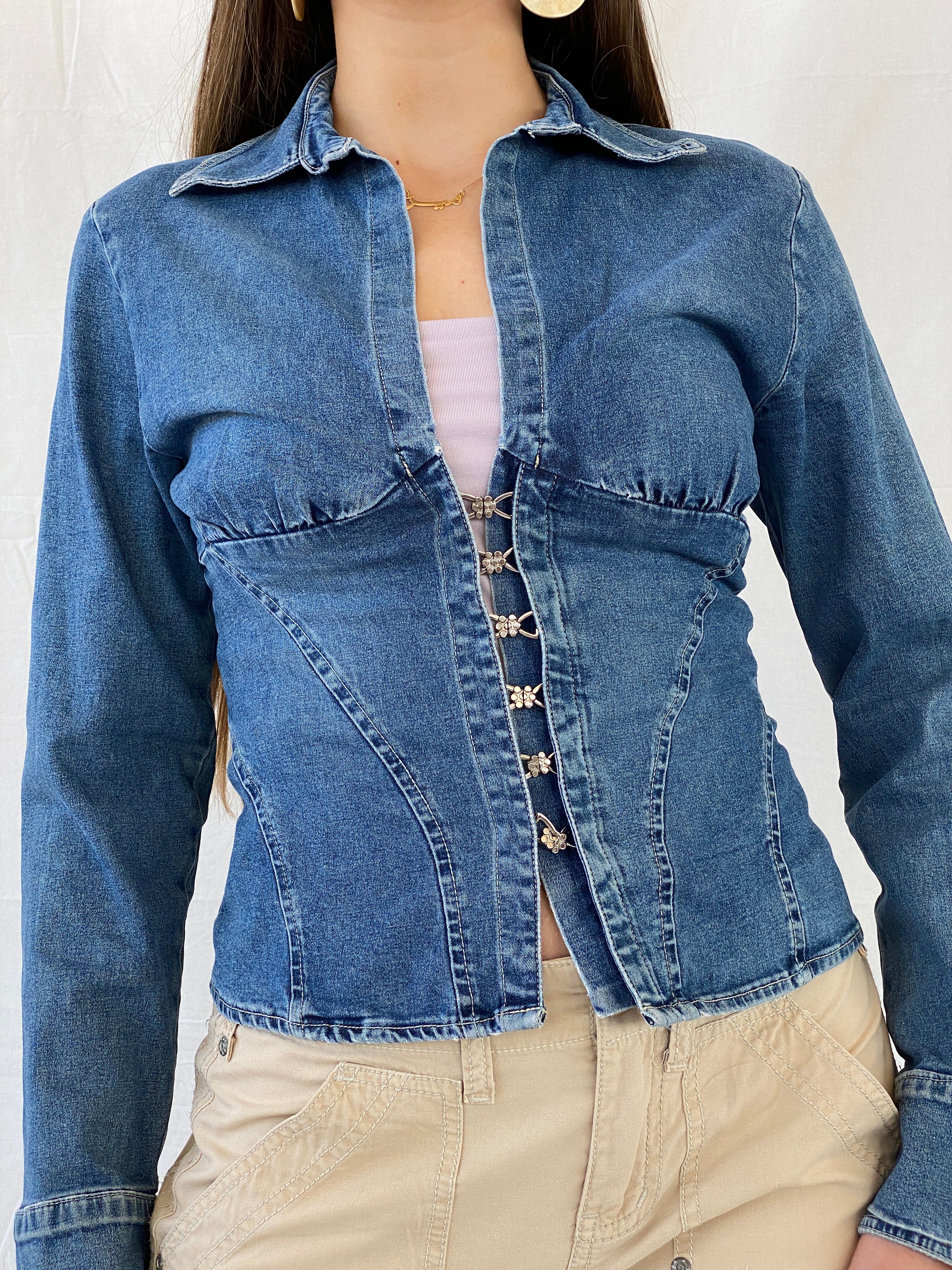 Vintage Y2K Madonna Blue Denim Corset Top - M