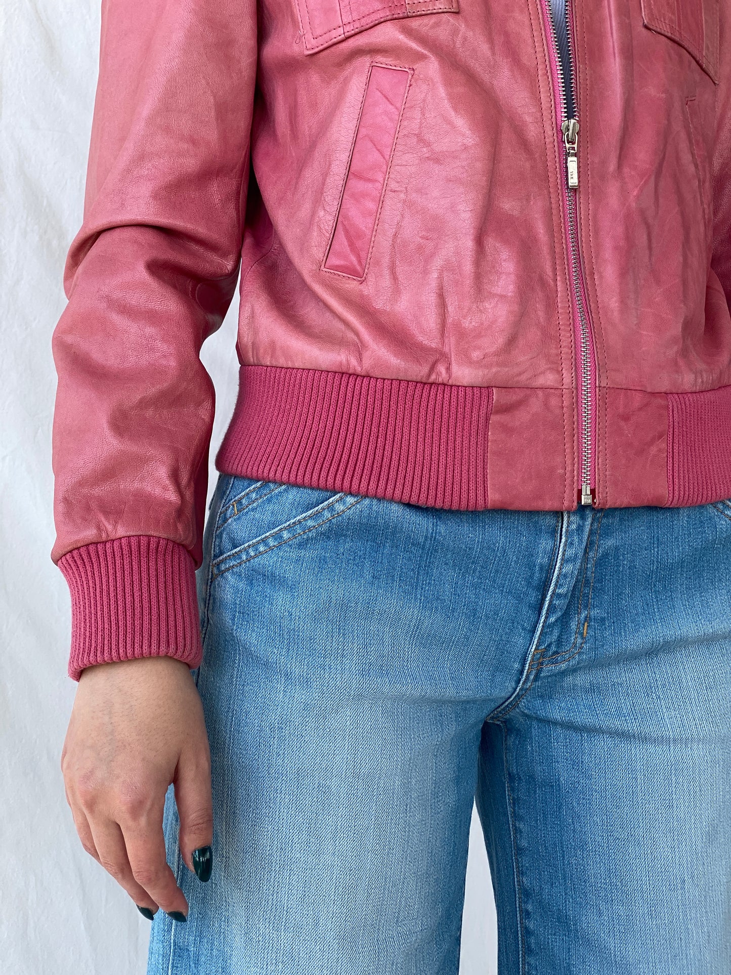 Vintage Mellachia Pink Women’s Genuine Leather Biker Style Bomber Jacket - M