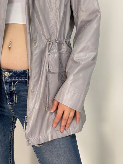 The Outerwear by C&A Metallic Silver Grey Hooded Utility Parka Jacket – L