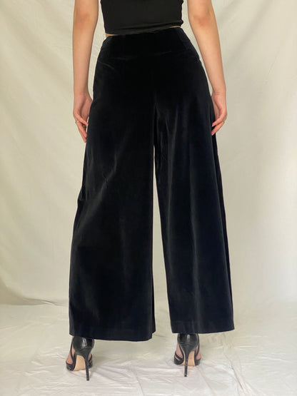 Vintage 90s Princeton for Daniel Jones Dark Navy Velvet Wide Leg Formal Trousers - M