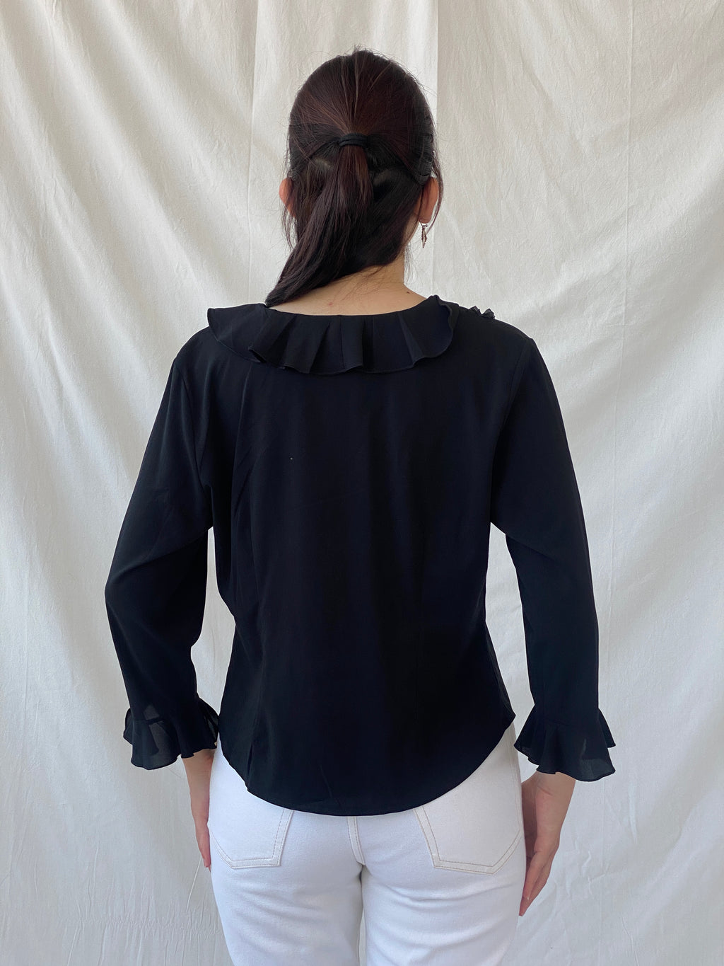 Y2K Under Cover Wear Black Ruffled Office Button Up Shirt - L