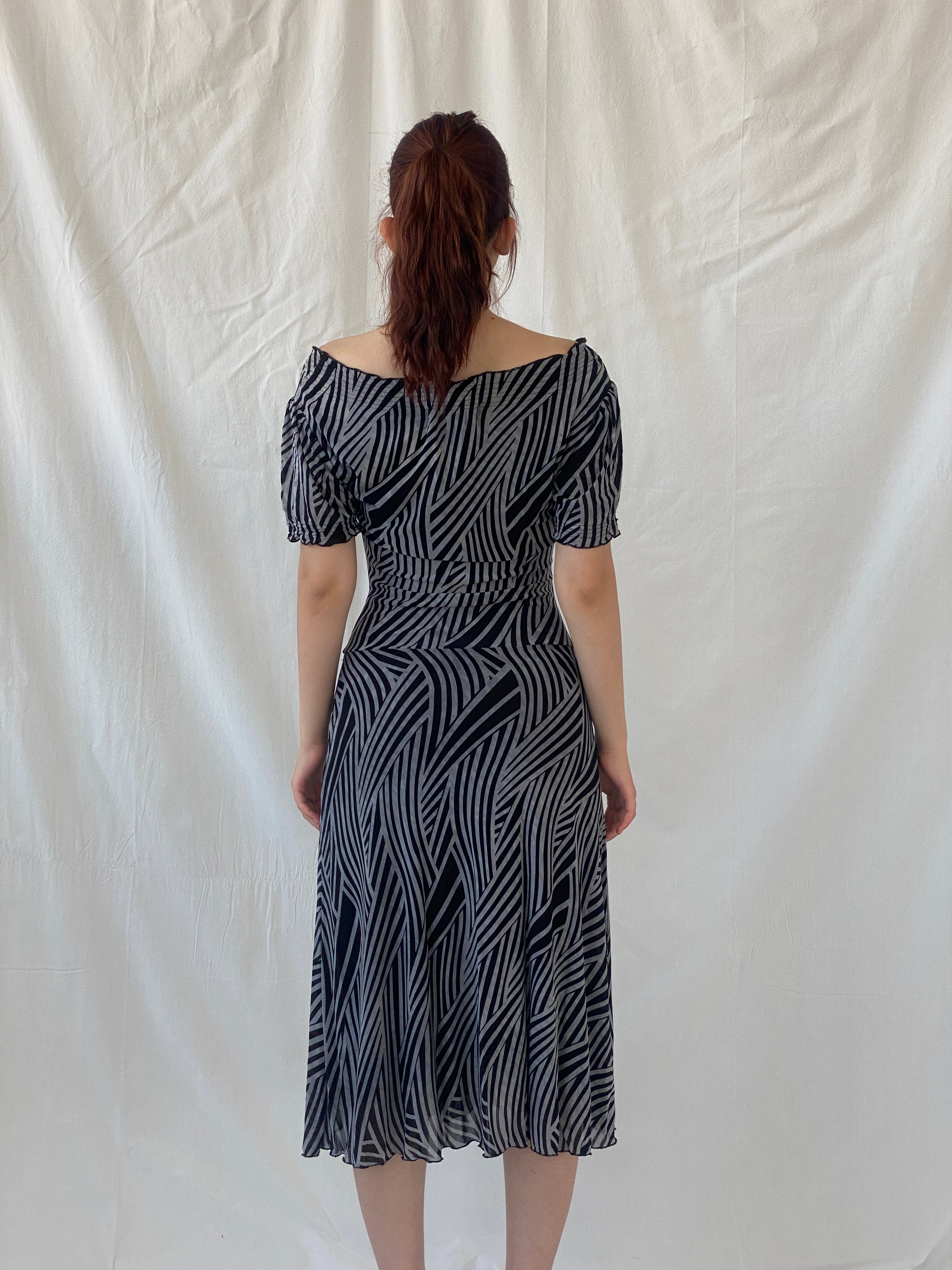 Vintage Jimmy Jean Australia Black Gray Zebra Print Midi Dress - M