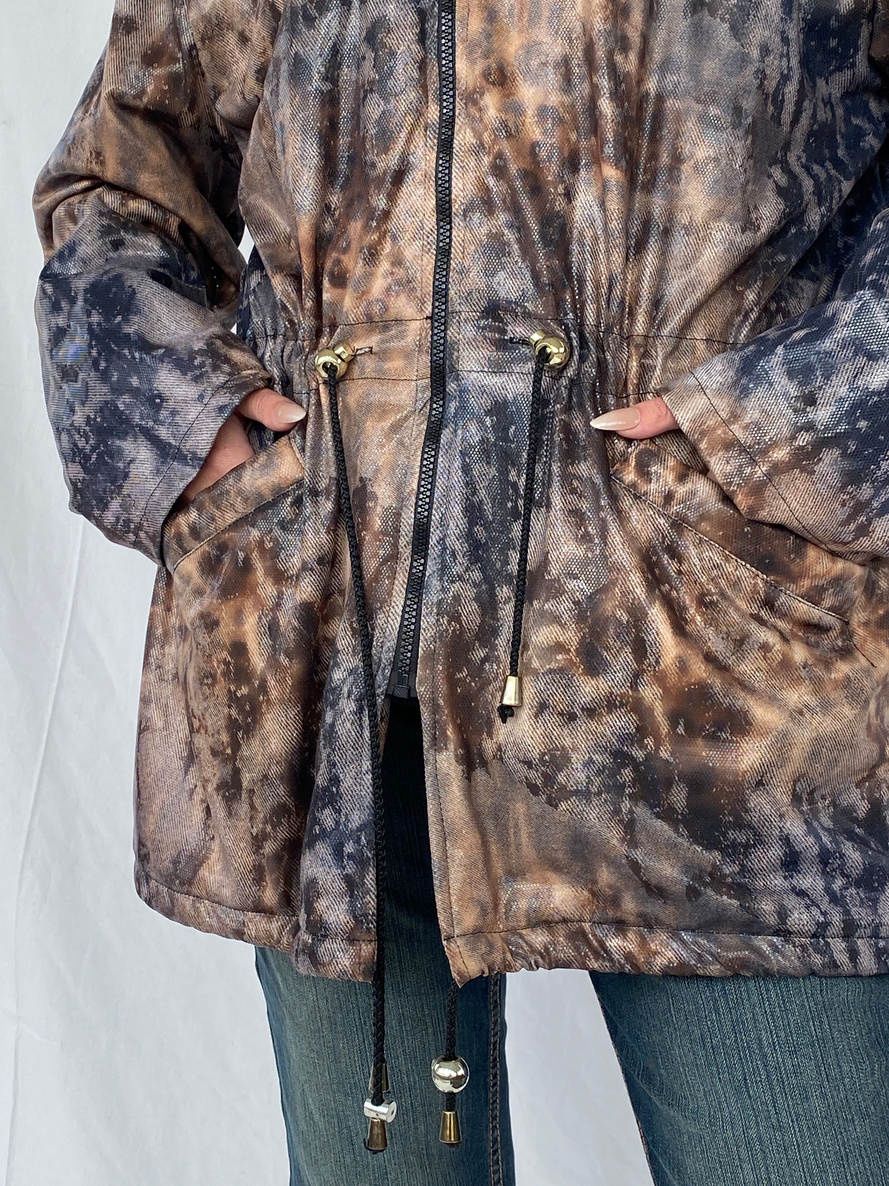 Vintage Blizard Glossy Snake Print Brown and Black Women’s Coat - L