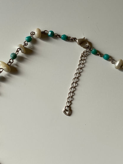 Vintage Yellow Stone Pendant Turquoise Beaded Chain Necklace Boho 90s Artisan Style Jewelry