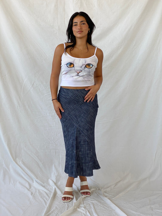 Vintage Celine Denim Pencil Midi Skirt - M