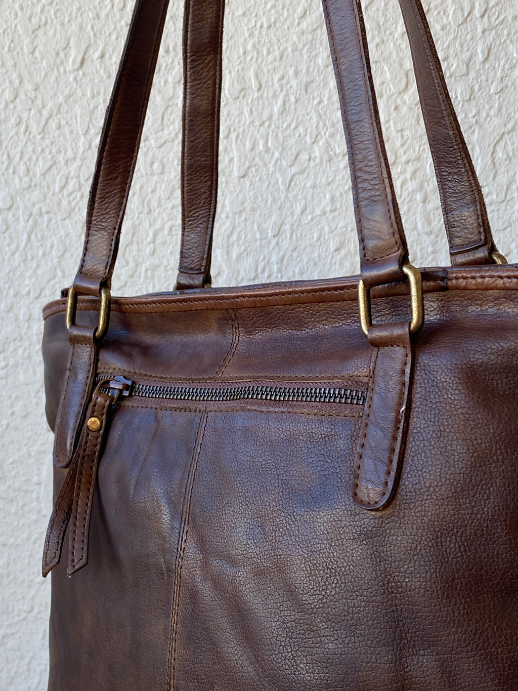 Vintage Distressed Brown Genuine Indian Woven Leather Tote Shoulder Bag