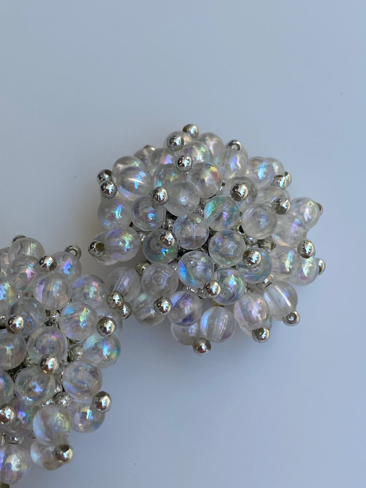 Vintage 1980s Iridescent Beaded Cluster Clip-On Silver Tone Earrings Vintage 1980s Iridescent Beaded Cluster Clip-On Silver Tone Earrings