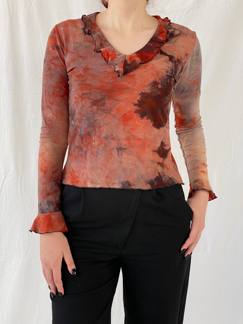 Vintage Blind Date Red Acid Flame Women’s Long Sleeve Top - L