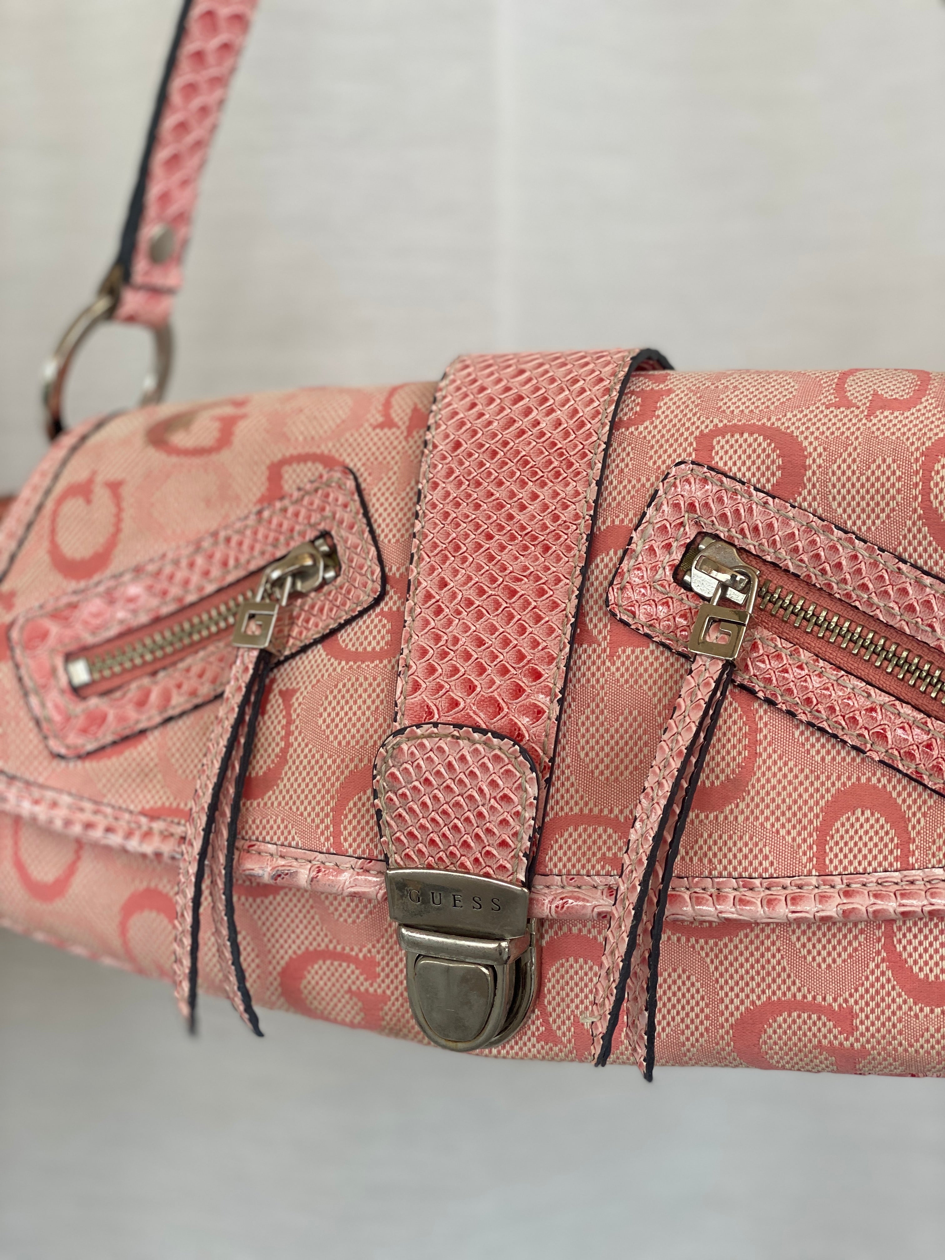 Statement Vintage Y2K Guess Pink Monogram Shoulder Bag