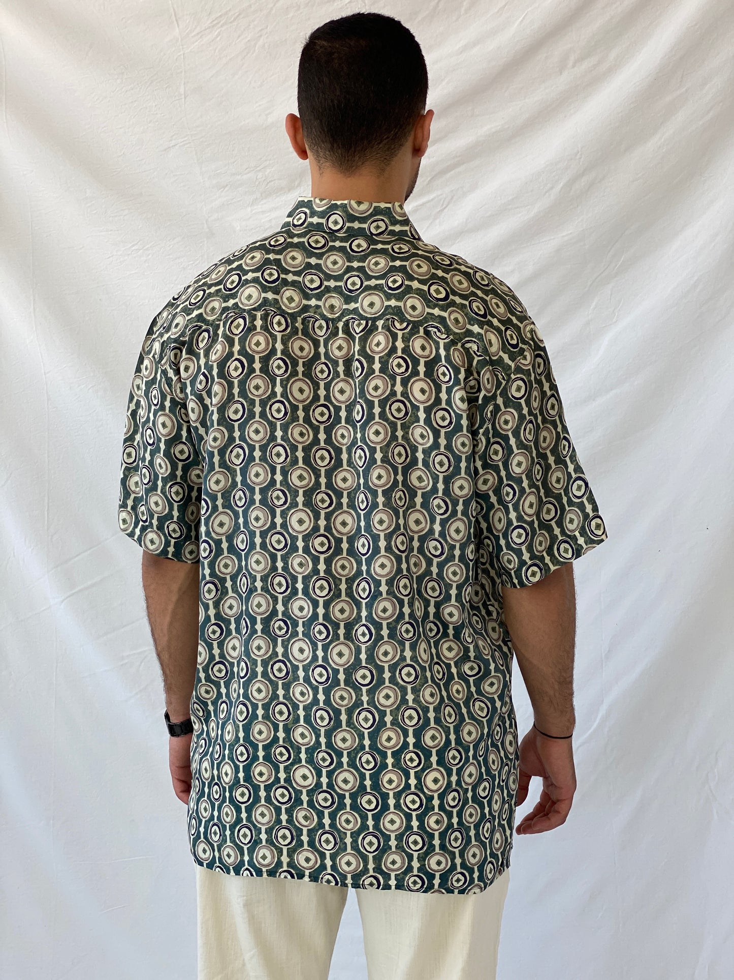 Vintage 90s Robert Stock Half Sleeve Silk Shirt - L