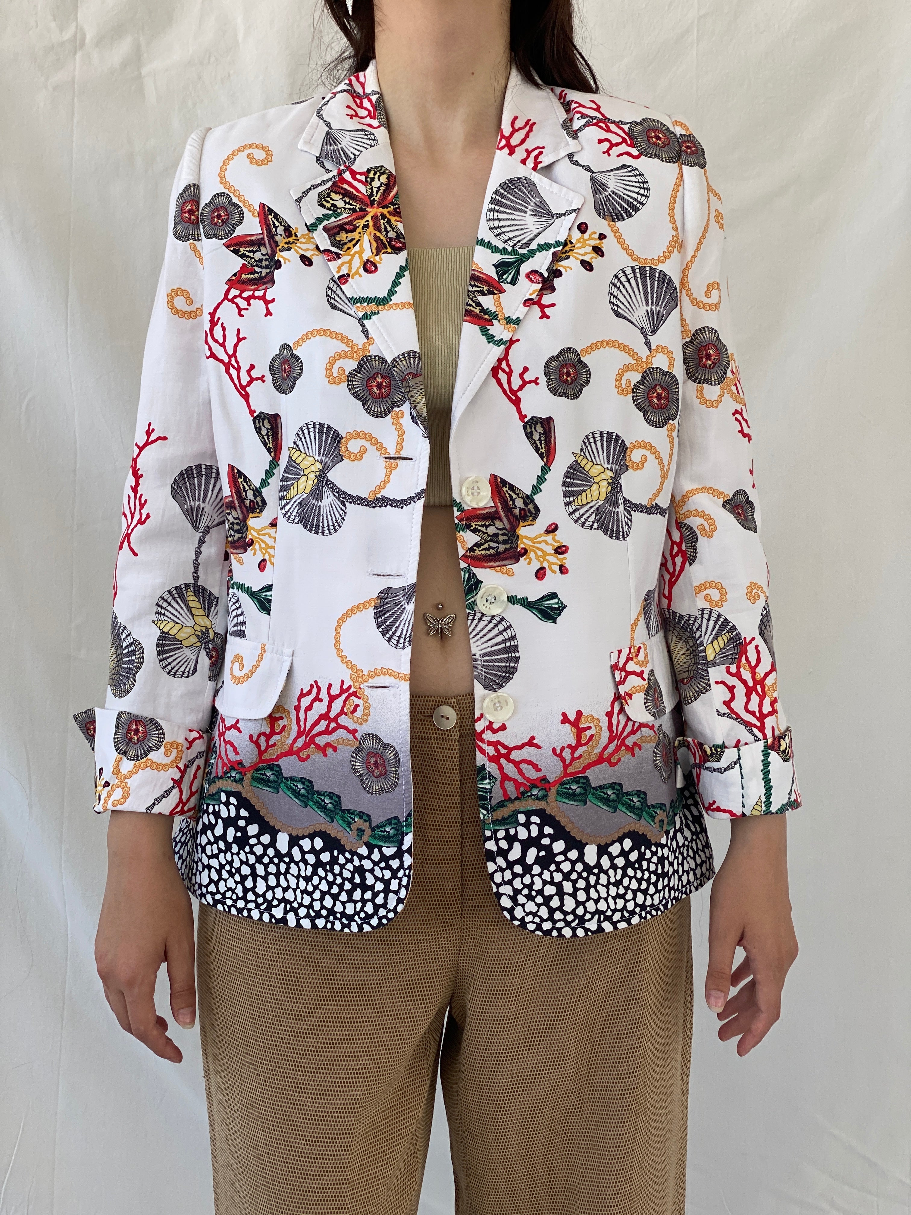 سترة قطنية مطبوعة بنقشة مرجاني أحمر صدفي متعدد الألوان من SELMA - مقاس XL