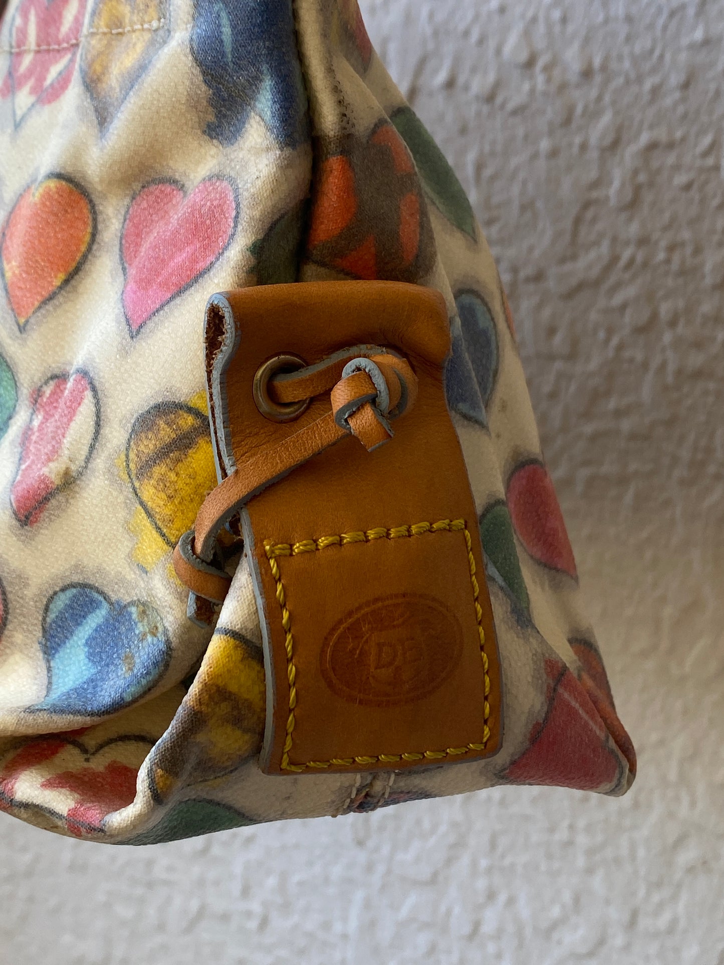 Vintage Dooney & Bourke Crayon Hearts Leather Tassel Satchel