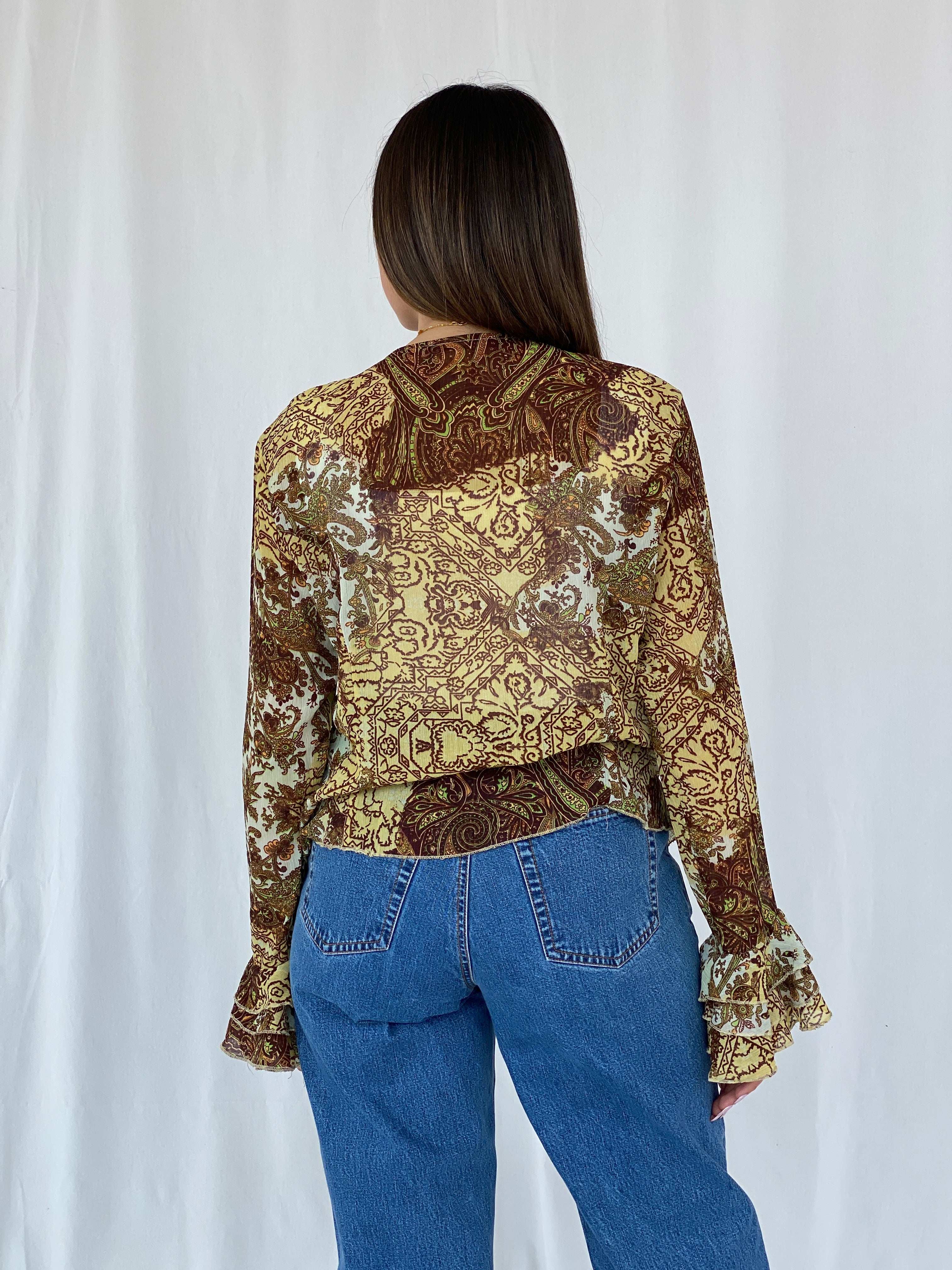 Y2K H Good Feeling Floral Sheer Ruffled Cardigan Size XL - Balagan Vintage Cardigan cardigan, floral, floral mesh, full sleeve shirt, Juana, NEW IN, women skirt