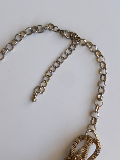 Vintage Gold-Tone Woven Mesh Oversized Chain Statement Necklace