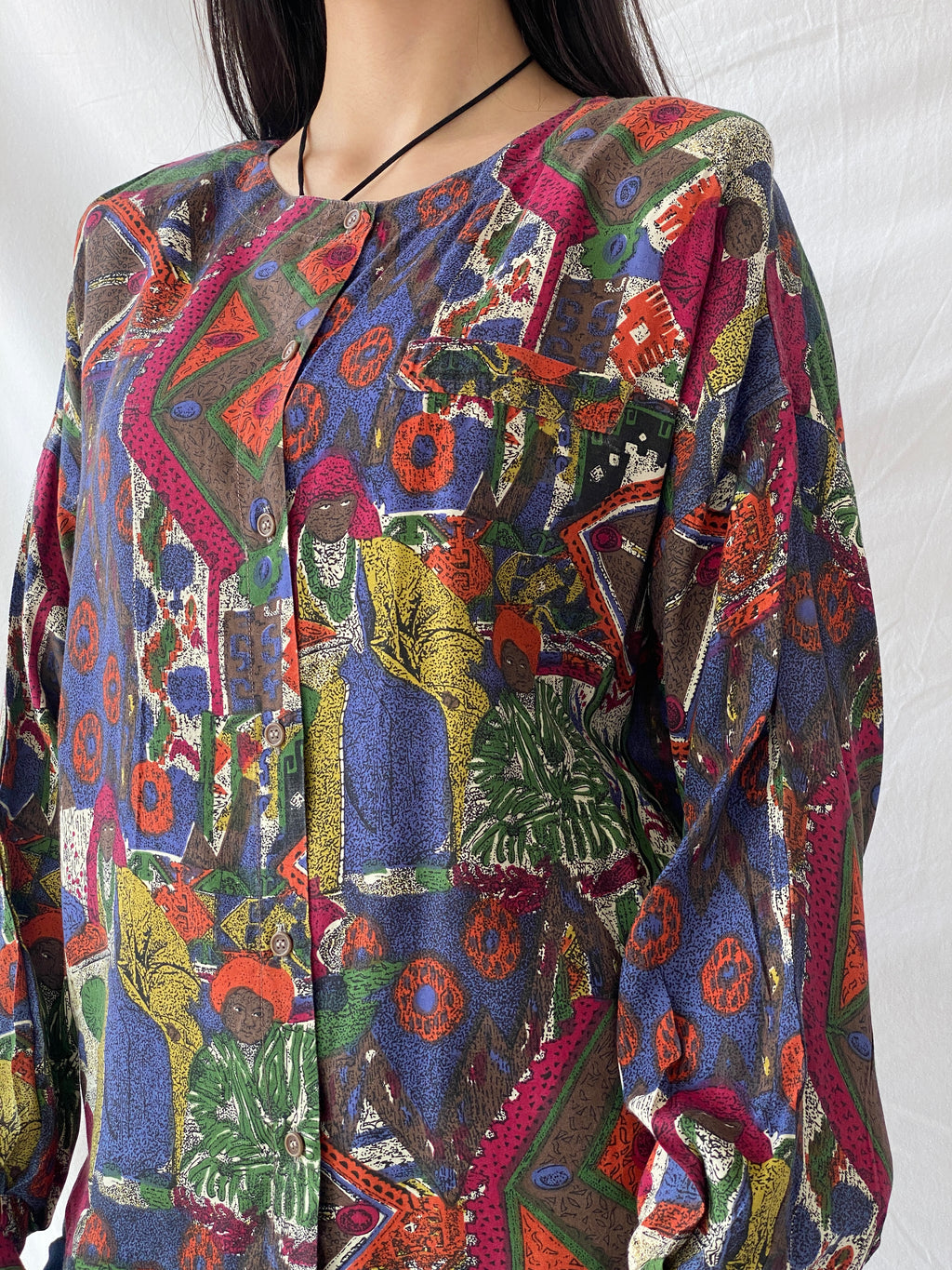 Vintage ECCO by C&A Tribal Afro Women’s Blouse Button Up Shirt - M