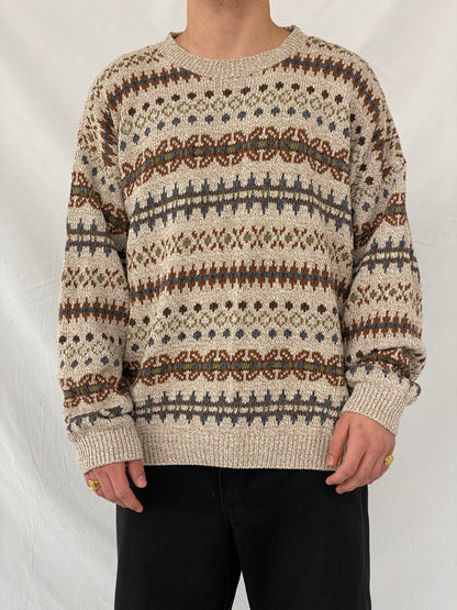 Vintage 90s St. John’s Bay Men’s Cream Western Patterned Knitted Sweater - 3XL