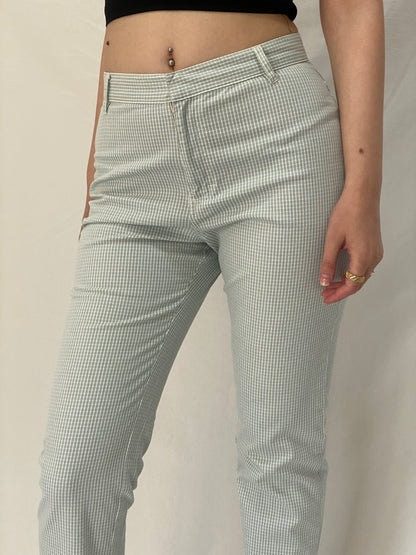 Calvin Klein Checkered Denim Pants Green White Slim Fit Trousers - M