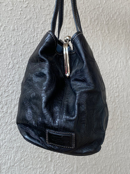 Vintage Y2K Coach Black Embossed Leather Shoulder Tote Bag Style F15658