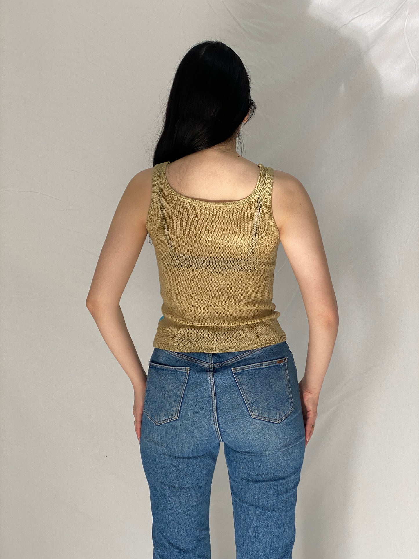 Vintage Patchwork Knit Tank Top Multicolor Y2K Style - S