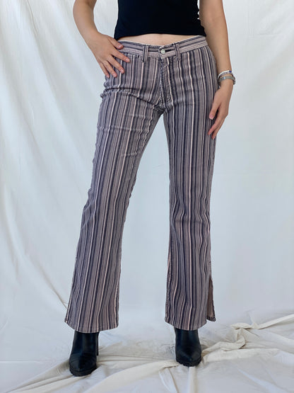 Y2K No Boundaries Striped Pink & Black Corduroy Flare Pants - 40EUR