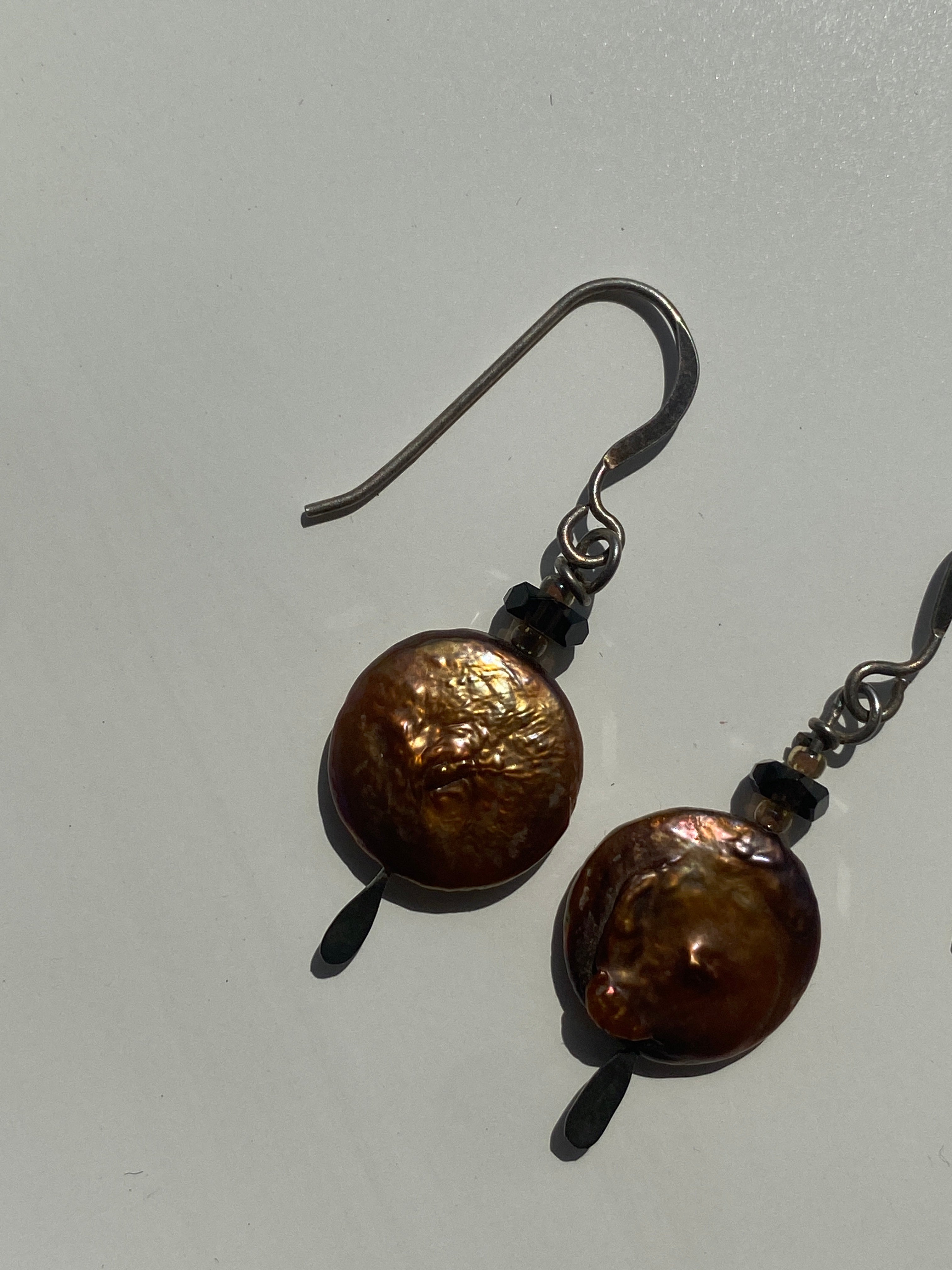 Bronze Freshwater Coin Pearl Drop Earrings