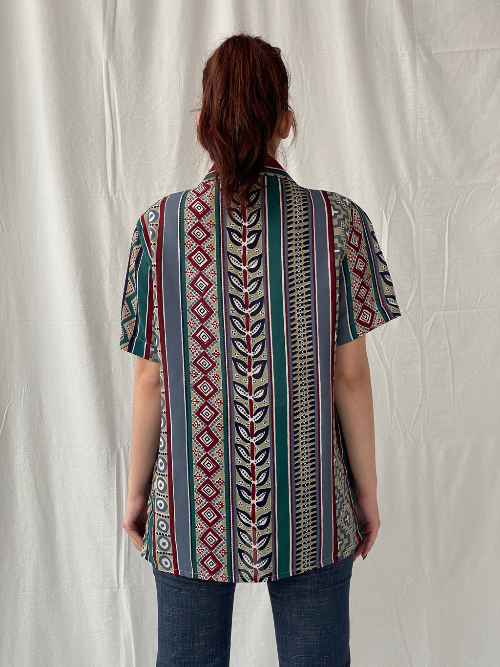 Vintage 90s Betty Barclay Striped Abstract Half Sleeve Women‘s Shirt - L