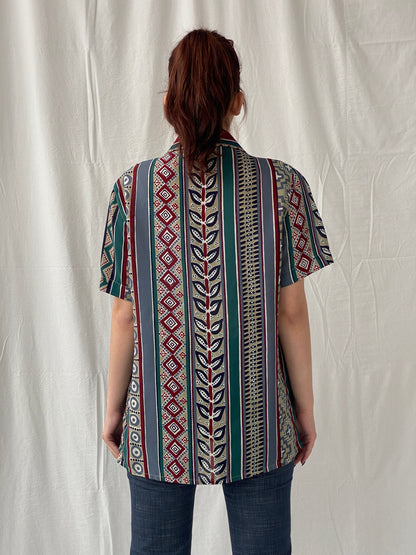 Vintage 90s Betty Barclay Striped Abstract Half Sleeve Women‘s Shirt - L