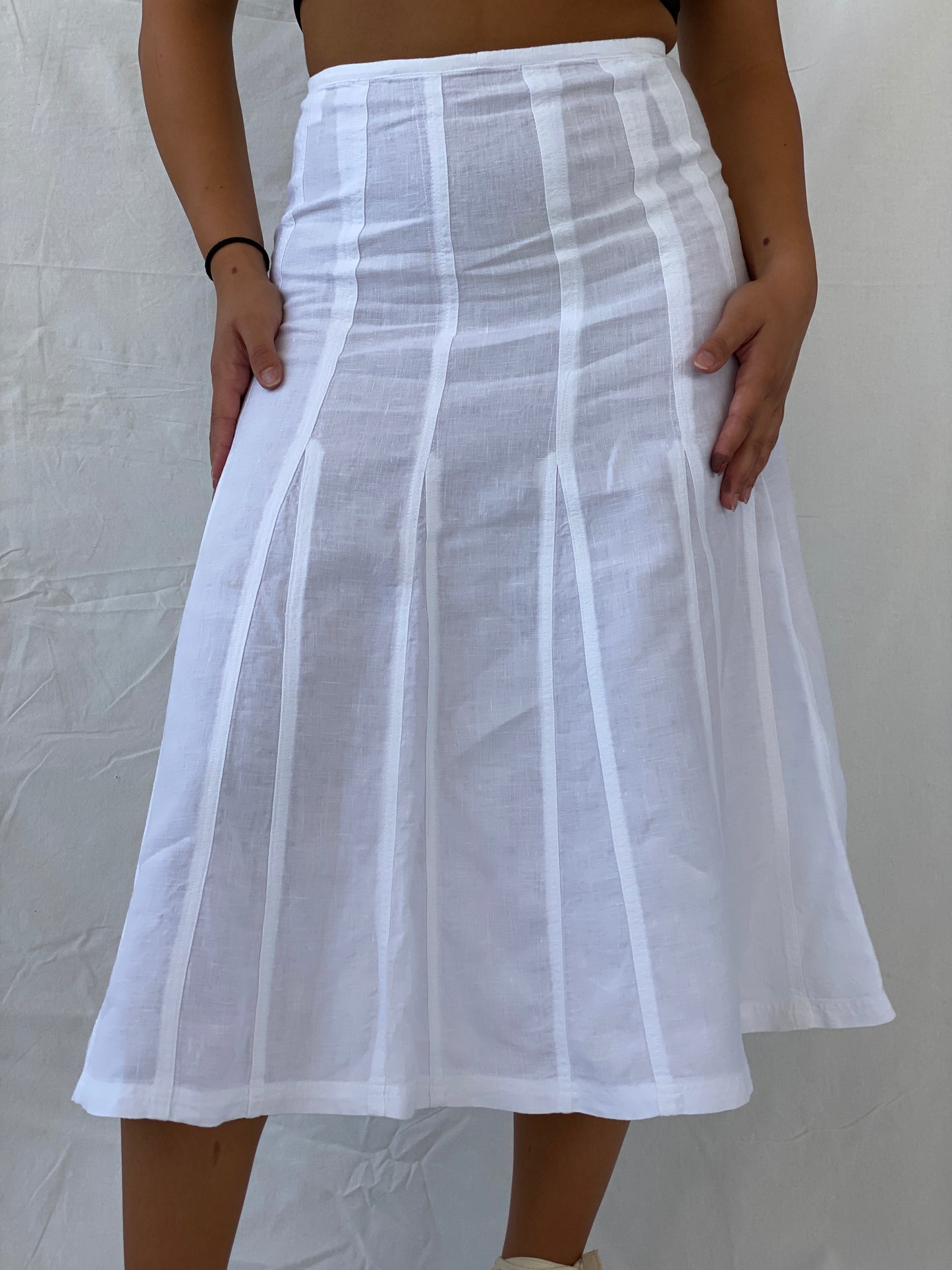 Cutest Everyday Midi A-Line Linen White Skirt - S