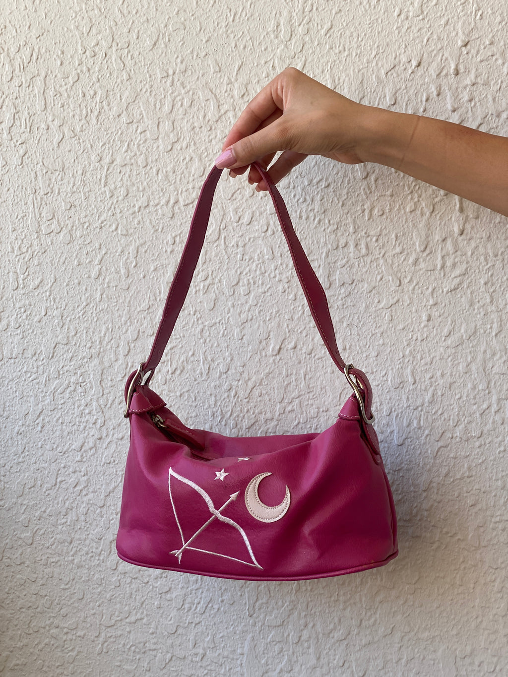 Liz Claiborne Pink Faux Leather Mini Star Moon Embroidery Shoulder Bag