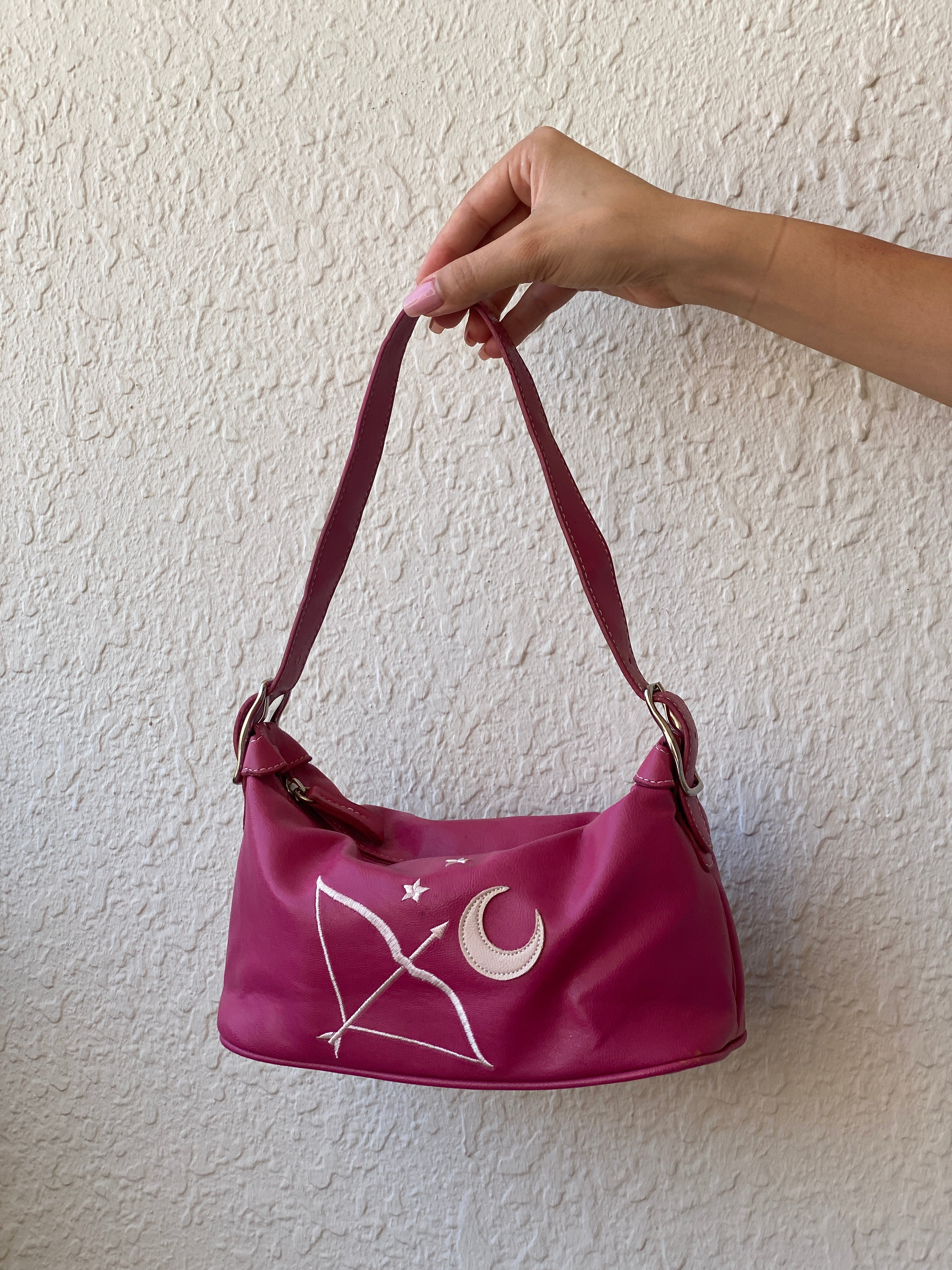 Liz Claiborne Pink Faux Leather Mini Star Moon Embroidery Shoulder Bag