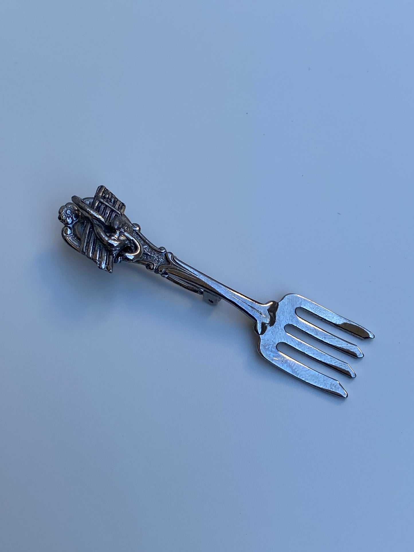 Vintage Silver Tone Fork Brooch  Figural Cutlery Lapel Pin