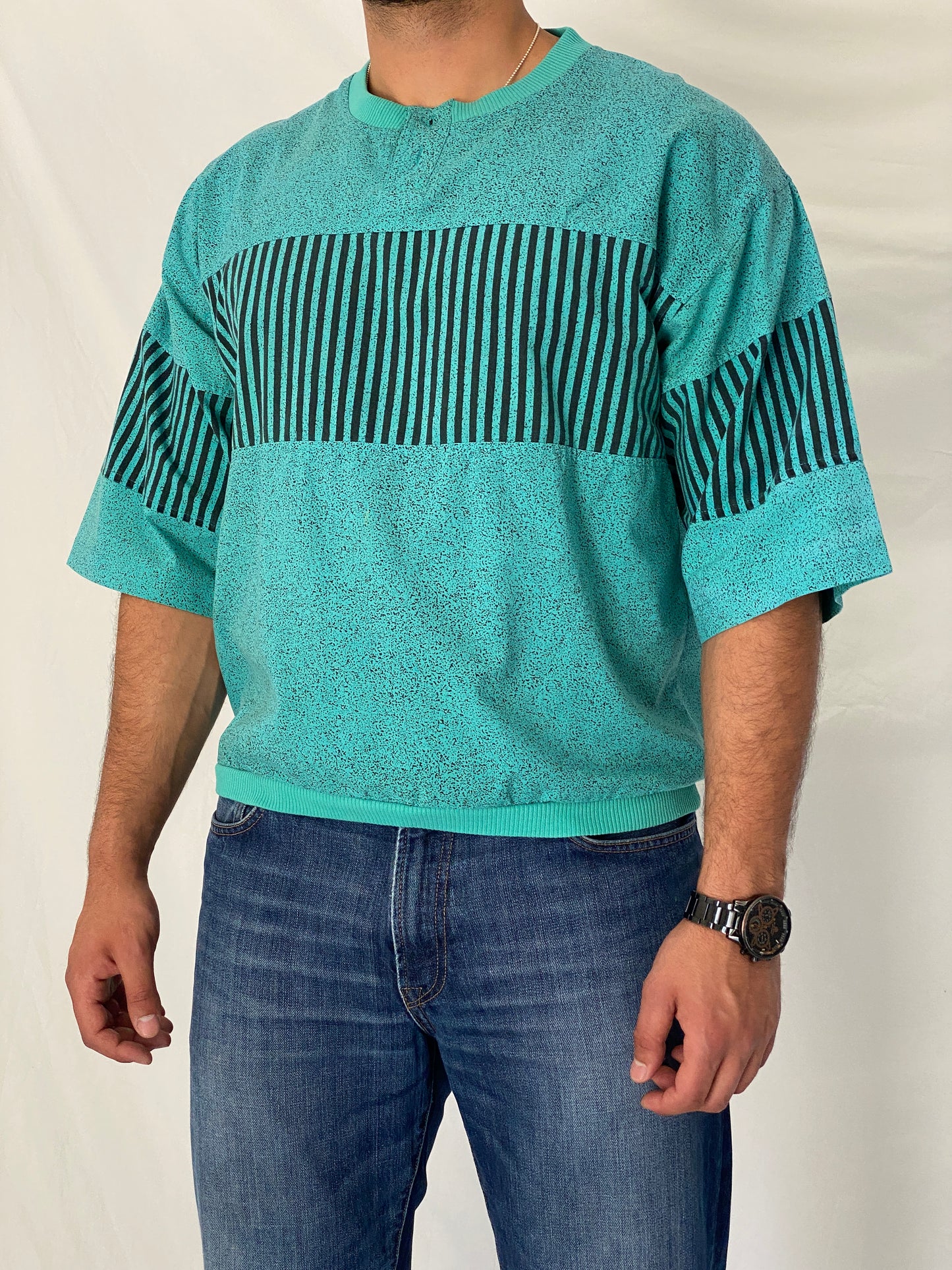 Vintage 90s Avenues by Street Scenes Teal Colorblock Knit Sport Top - L