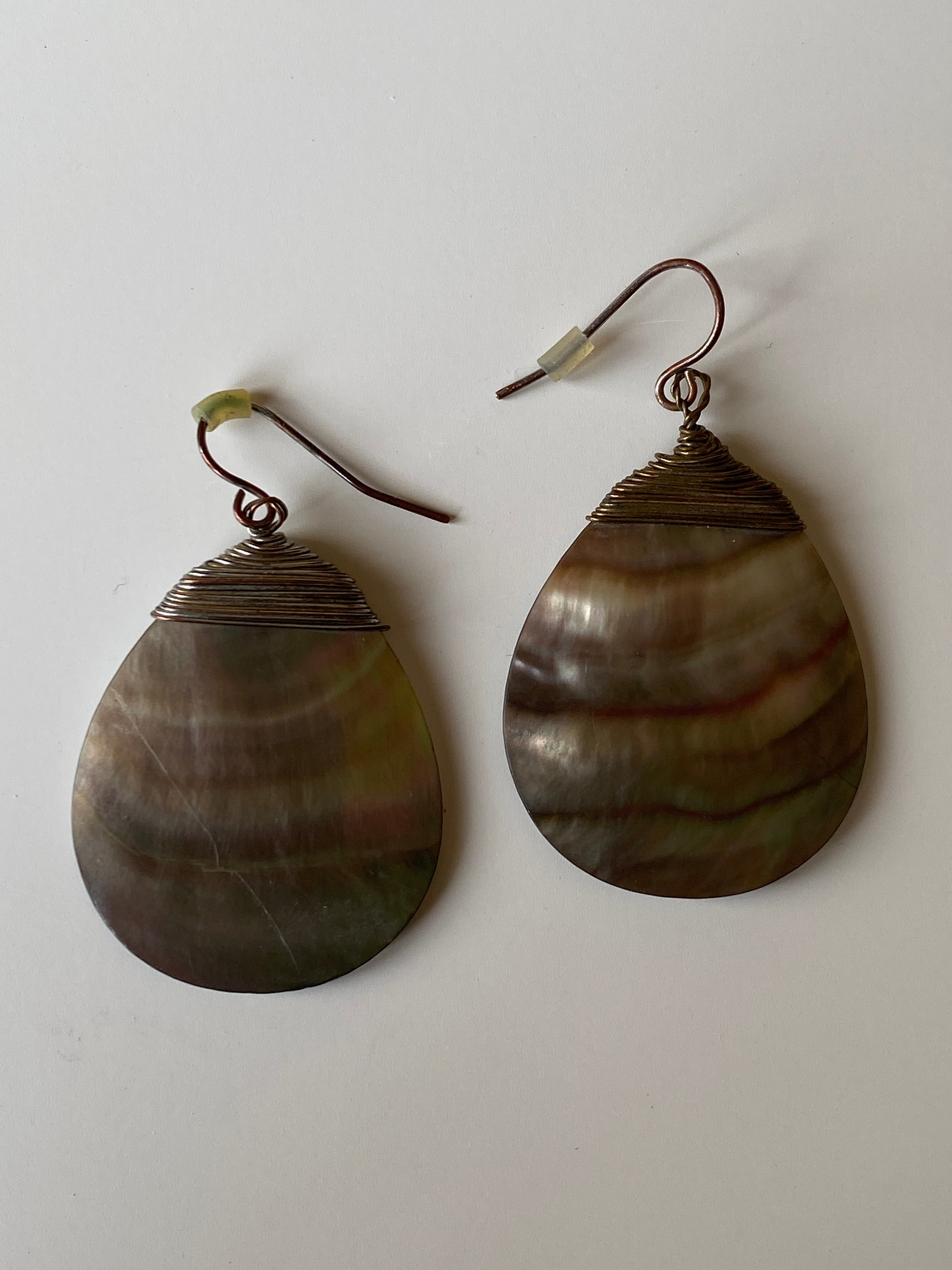 Vintage Mother of Pearl Teardrop Dangle Handcrafted Shell Earrings