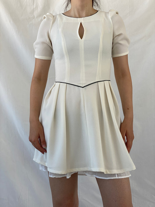 Axara Paris White Fit & Flare Mini Preppy Dress with Puff Sleeves - S