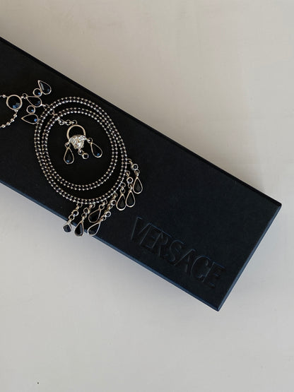 VERSACE Medusa Black Crystals Silver Necklace