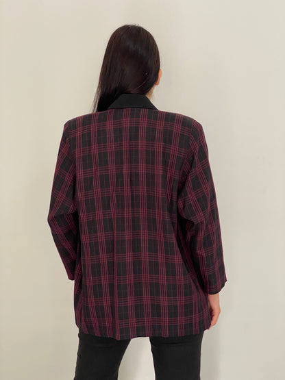Vintage 90s Partner Fashion Burgundy & Black Plaid Oversized Blazer - L