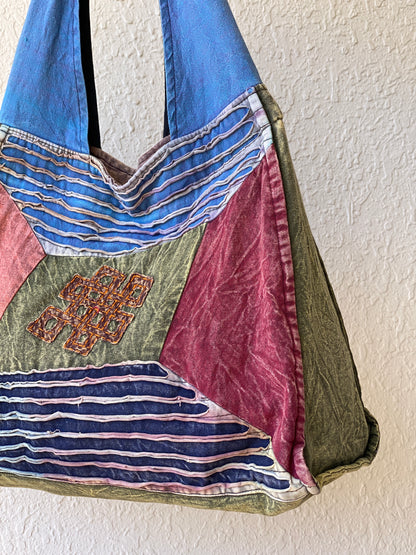 Hippie Hobo Bohemian Multi-colored Patchwork Cotton Shoulder Bag